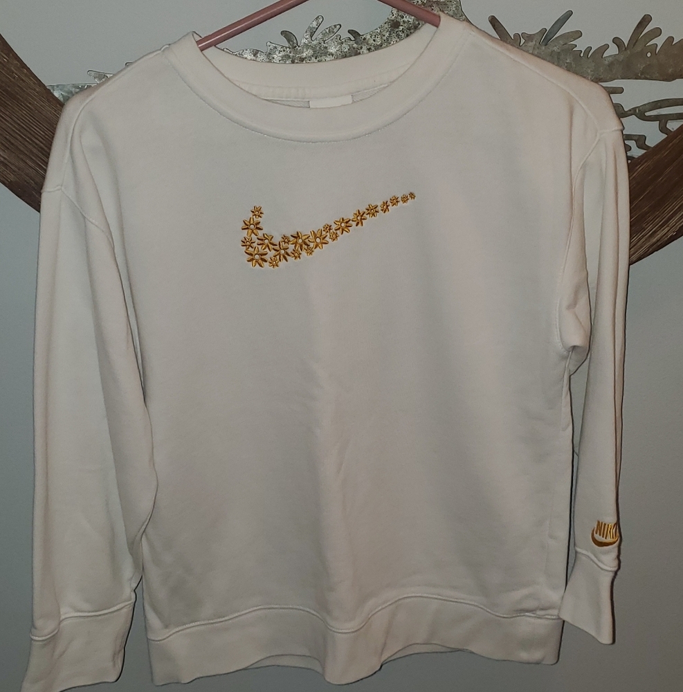 NIKE Girls White with Gold or yellow  Flowers Sweatshirt
